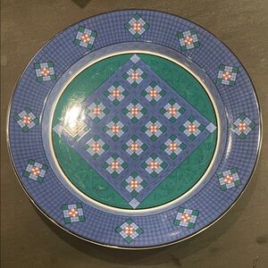 Dansk Blue and Green Geometric Dinner Plate vintage